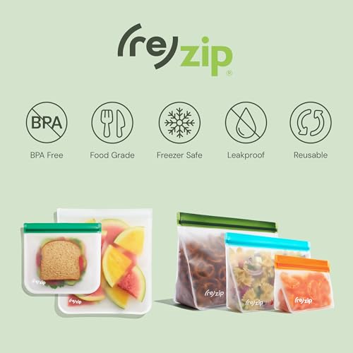 re) zip Reusable Sandwich Bags, Leakproof, 28 oz, 10-Pack, Clear (10 Pack / Clear)