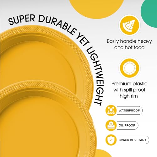 Sturdy Yellow Plastic Plates 9" Party Plates 100 Pcs (9 inch / Yellow)