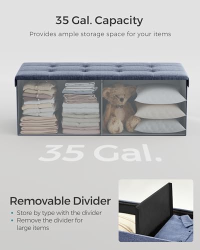 43.3 Inches Folding Storage Ottoman Bench (Misty Blue / 15"D x 43"W x 15"H (without Flipping Lid))