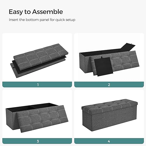 Ottoman Storage Bench (Dark Gray + White / 15"D x 43"W x 15"H (without Flipping Lid))