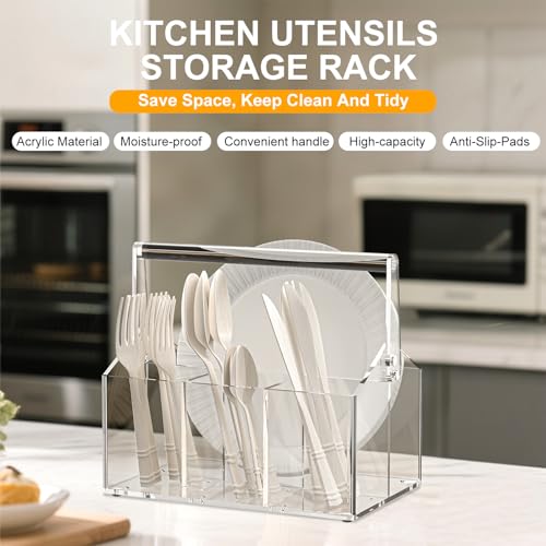 Acrylic Utensil Caddy.Silverware Organizer For Picnic Party