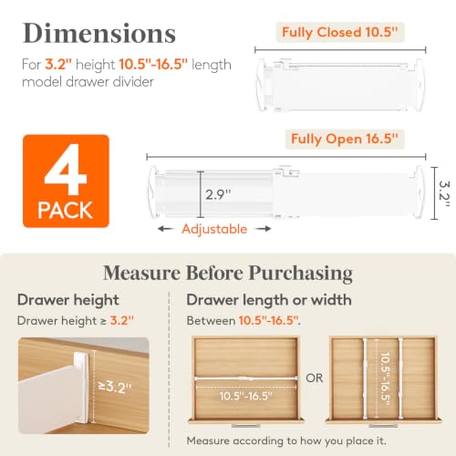 3.2" High Drawer Dividers for Clothes (3.2"H, 10.5-16.5"L)