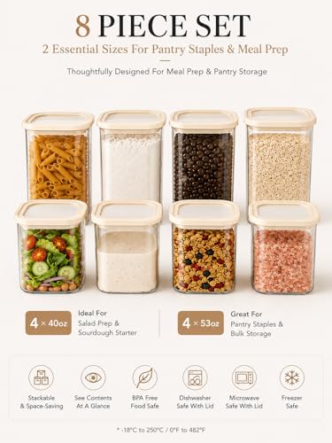 8 Pack Square Glass Pantry Storage Containers Set with Glass Lids (8 Count)