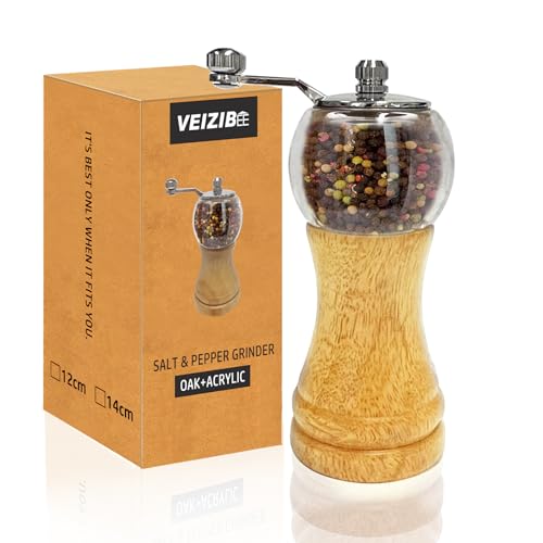 Manual Salt & Pepper Grinder Set 6in Pepper Mills Enjoy Freshest Seasoning (Burlywood 1pcs-6in)