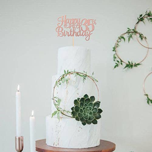 1 PCS Happy 35th Birthday Cake Topper Glitter Cheers to 35 Years Birthday Cake Pick 35 Fabulous Cake Decoration for Happy 35th Birthday Theme Party Decorations Supplies Rose Gold (Rose Gold / 35th)