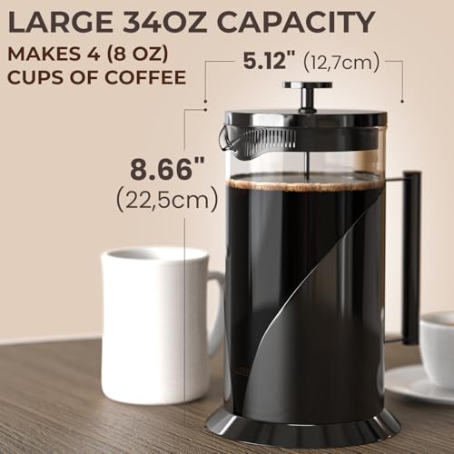 Stainless Steel French Press Coffee Maker 34 oz (Dark Chrome)