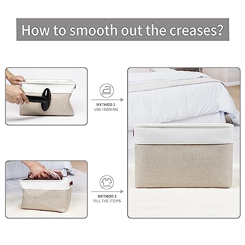 Storage Bins Large Fabric Storage Baskets for Shelves 3 Pack (Beige / Off-White / Large -15"x11"x9.5")