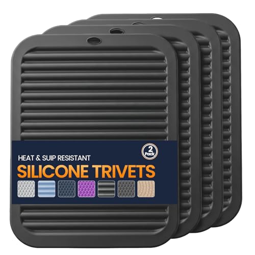 Silicone Trivet Mats 4 Heat Resistant Pot Holders Multipurpose Non (Pitch Black)