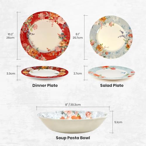 12 Piece Porcelain Dinnerware Set for 4 (12 / Crimson)