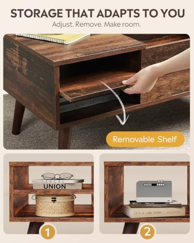 Lift Top Coffee Table with Hidden Storage (Classic Brown / 39" with Shelf)