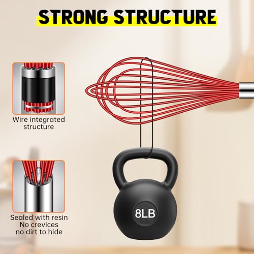 4 Pieces Silicone Whisks Set (Red,Silver)