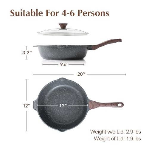Nonstick Deep Frying Pan Skillet (Gray / 12-inch/5QT)