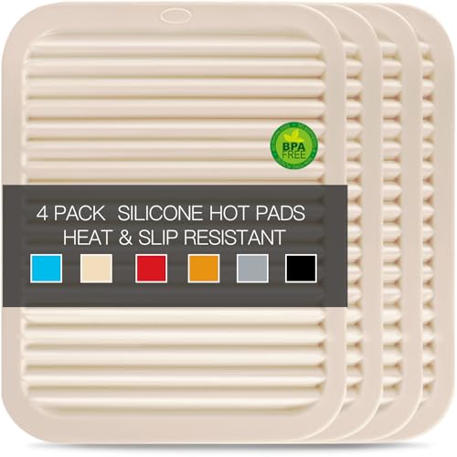 4 Pack Beige Silicone Trivets For Hot Dishes