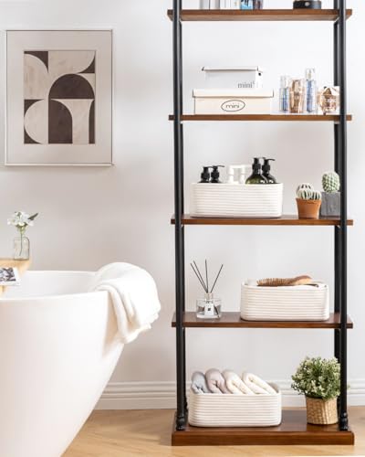 Small Woven Storage Basket for Organizing (Off White / 12"L x 8"W x 4.5"H)