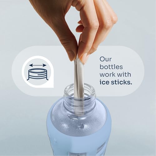 40oz / 32oz / 22oz / 12oz Borosilicate Glass Water Bottle with Time & Volume Markers, Silicone Sleeve, Stainless Steel Lid | Reusable Glass Bottle for Water & Juice (12oz Ice Blue) (Ice Blue (1 Count) / 12 Ounces)
