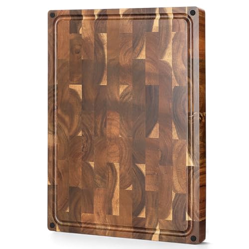 Large Thick End Grain Acacia Wood Cutting Board (19"L x 14"W)