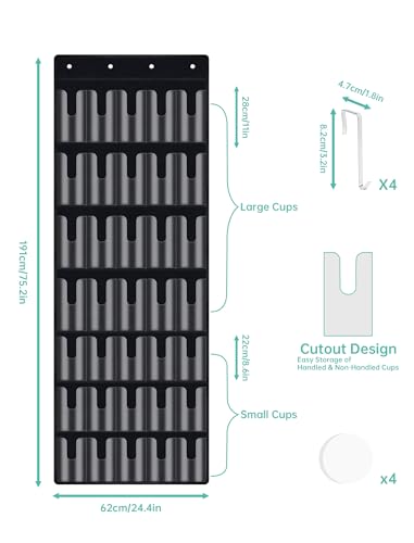35 Pocket Door Hanging Cup Organizer Fit for Stanley Tumbler 30 40oz (75.2'' x 24.4" / Black (Upgraded))