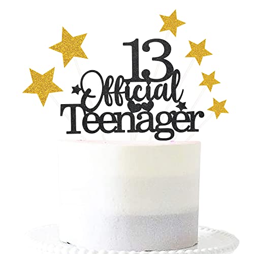 Black Gold 13th Birthday Cake Topper with Glittery Stars (7 Count)