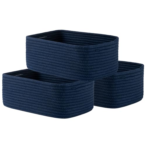 Small Woven Storage Basket for Organizing (Navy Blue / 13.5"L x 9.5"W x 5"H)