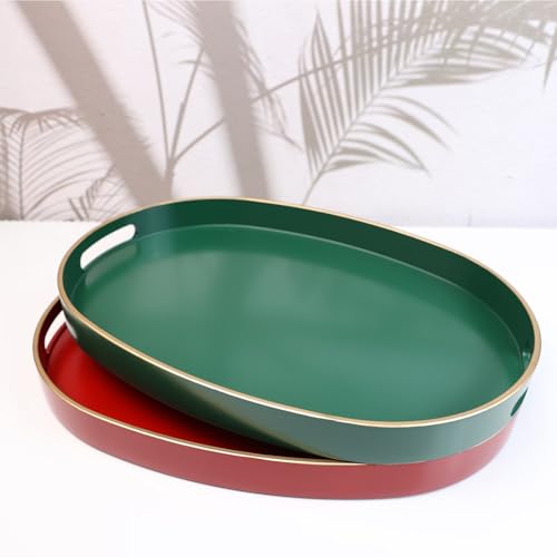 Dark Green Plastic Serving Tray for Ottoman (Oval Dgreen / 15.5" x 10.6" x 1.4")