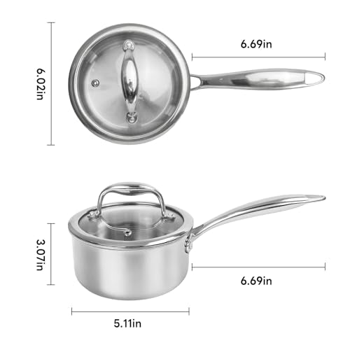 Sauce Pan with Glass Lid (1 QT / Silver)