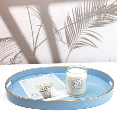 Blue Plastic Serving Tray for Ottoman (Oval Blue / 15.5" x 10.6" x 1.4")