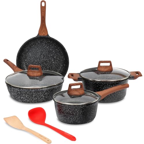 Nonstick Cookware Sets (Black-9 Pcs Set)