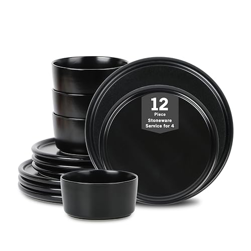 Eden 12 Piece Dinnerware Set Stoneware (Black / 12-Piece - Service for 4)