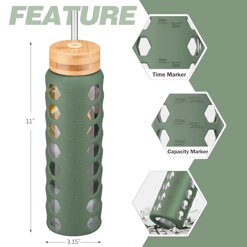Glass Water Bottle (Olive / 32 Ounces)