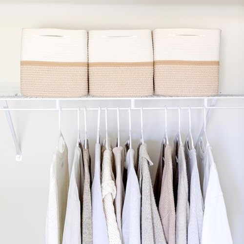 Storage Cubes 11 Inch Cotton Rope Woven Baskets for Organizing (Off White & Tan Brown & Mixed Tan Brown)