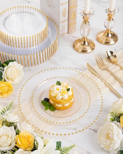 180pcs Clear Gold Plastic Dinnerware Set for Wedding Party (Clear and Gold Plastic Dinnerware Set / 180PCS)