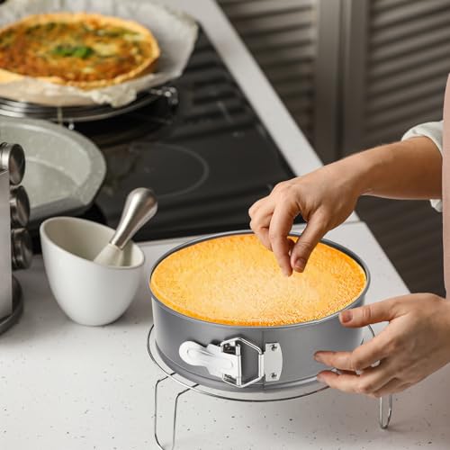 4 Pcs 8 Inch Non Stick Springform Pan with Removable Bottom Carbon Steel Round Springform Cheesecake Pan with Stainless Steel Spring Buckles for Baking Kitchens Restaurant (Gray / 8 Inch)