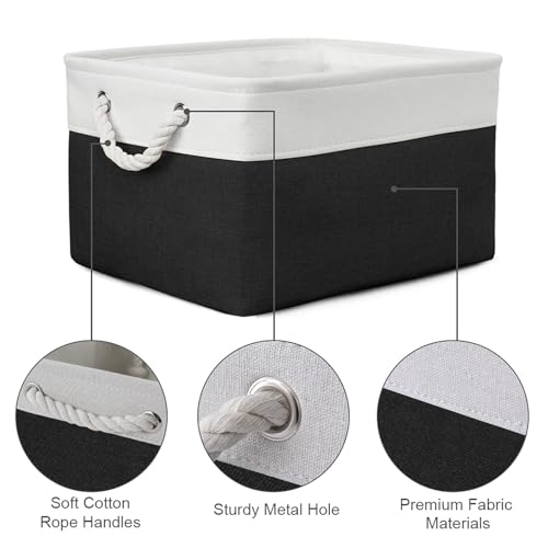 Storage Bins for Shelves (White & Black / Large - 15.7Lx11.8Wx8.3H)