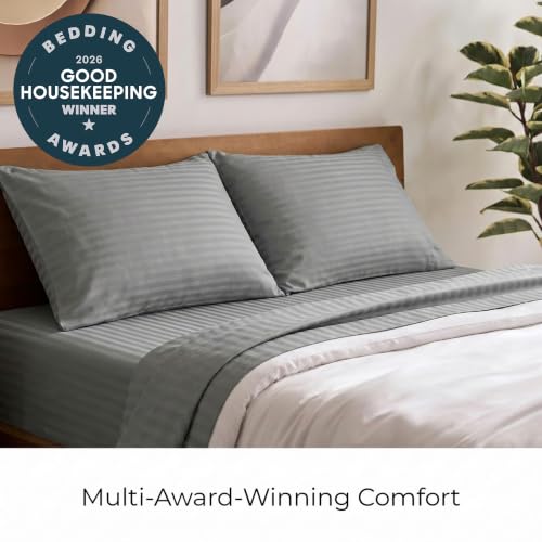 Iconic 4-PC, Ultra Soft Sheet Set (Cal King, Striped Gray/Silver) (2364 Striped – Gray / Silver / California King)