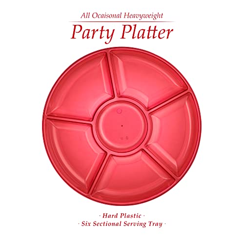 6 Sectional Round Plastic Serving Tray (Red)