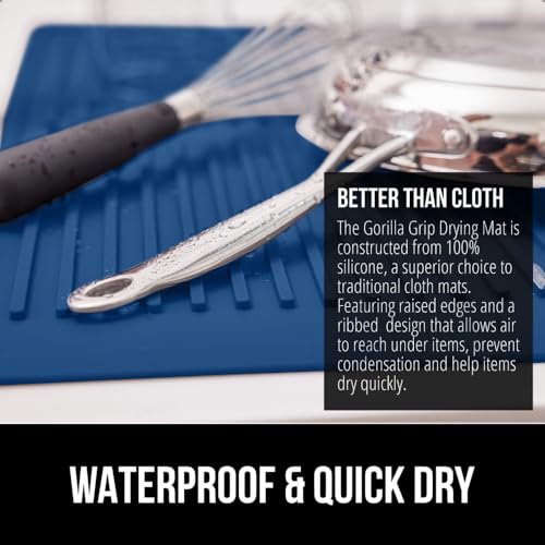 Patented BPA Free Silicone Dish Drying Mat (18" x 24" / Silicone / Blue)