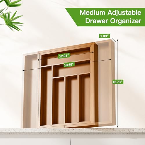 Bamboo Expandable Drawer Organizer for Utensils Holder (Brown / Large)