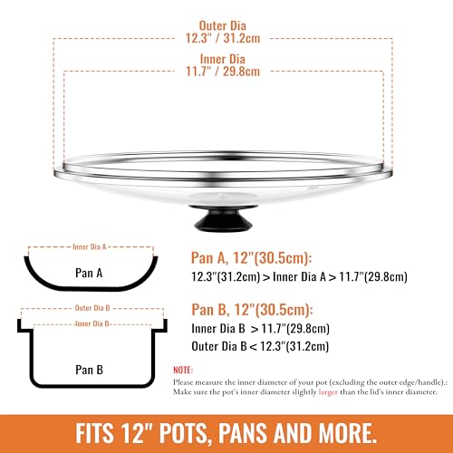 12 Inch Pan Lid For Pots Pans and Skillets (Narrow Rim / 12 Inch)