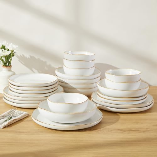 24 Pieces Dinnerware Set for 6 with Pasta Bowls (White / Set (24pcs-6))