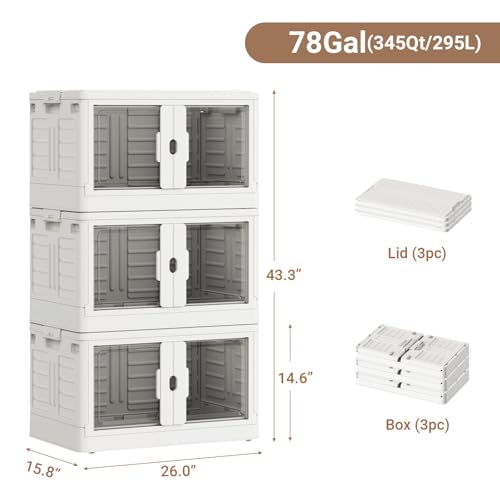 345Qt Stackable Storage Bins with Individual Lids & Wheels (White / 115Qt-3Pack)