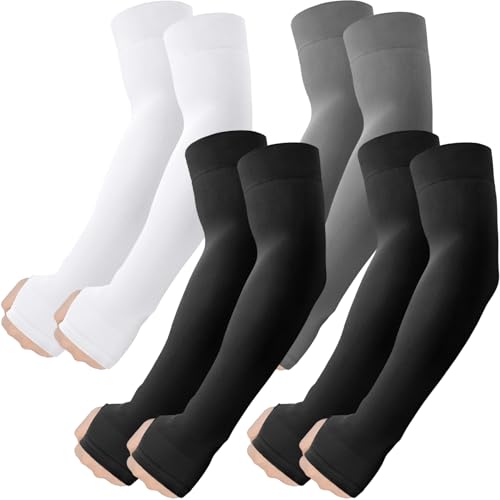 Arm Sleeves with Thumb Hole (4 Pairs - Black+white+dark Gray)