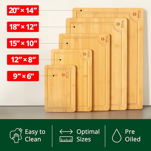 Wooden Cutting Boards for Kitchen Meal Prep & Serving (5-Piece / Natural)