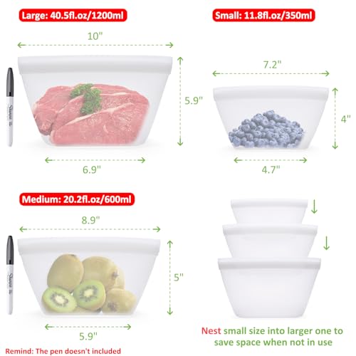Silicone Bags for Food Storage (Translucent | 3 Size | 3 Pack)
