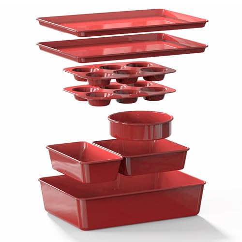 8 Piece Stackable Bakeware Set (Cabernet)