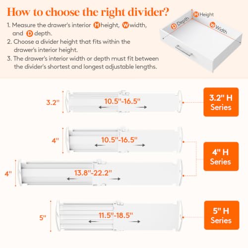 3.2" High Drawer Dividers for Clothes (3.2"H, 10.5-16.5"L)