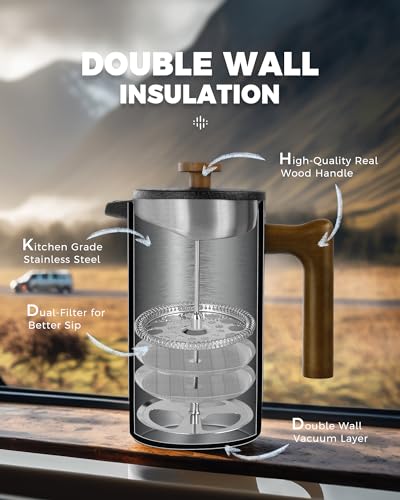 POLIVIAR French Press Coffee Maker (Crack Black)