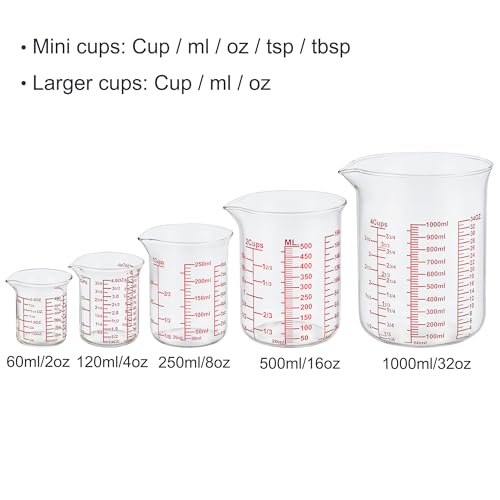 Ackers High Borosilicate Glass Measuring Cup Set with Pour Spout (2oz/4oz/8oz/16oz/32oz Measuring Cup Set)