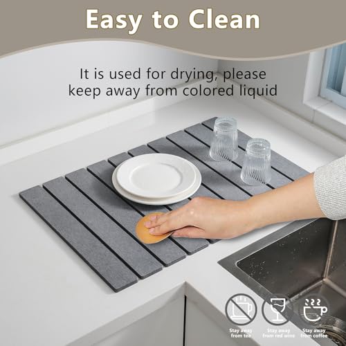 Large Stone Drying Mat for Kitchen Counter (Dark Gray / 24" x 16")