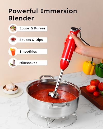 Immersion Blender Handheld (3 In 1 Immersion Blender & Stick & Milk Frother / Red)