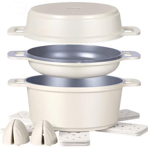 8 Piece Non Stick Stock Pot with Lid (Cream White)